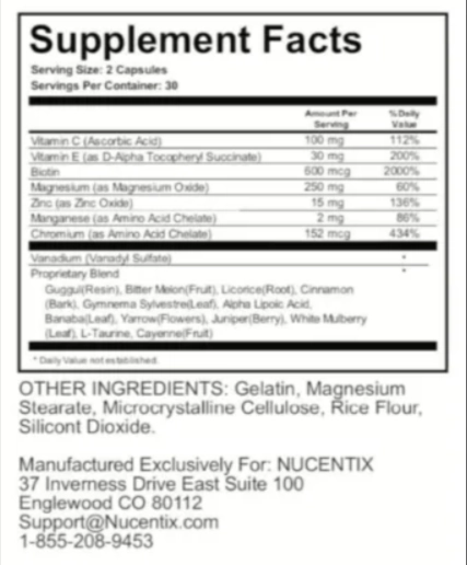 GS-85 Blood Sugar supplement facts